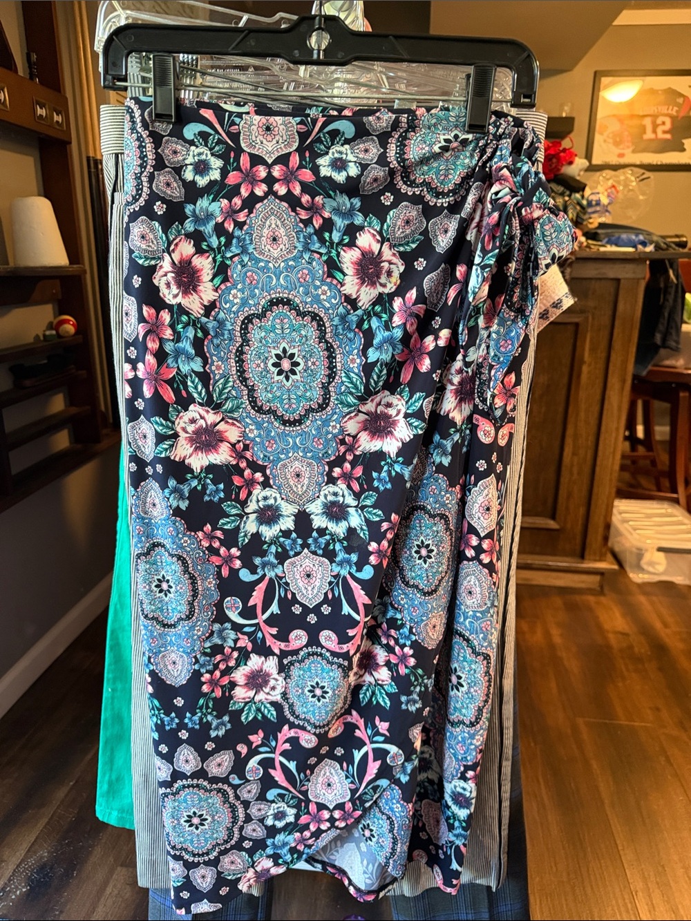 Roz & Ali Navy Maxi Sarong with Blue & Pink Floral Medallions
